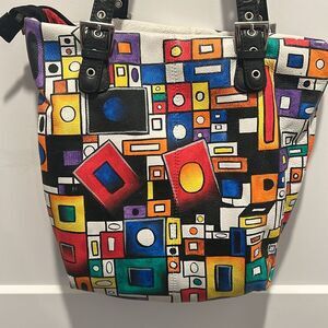 Seventh Avenue Geometric Hand Painted Tote, 
Genuine Leather